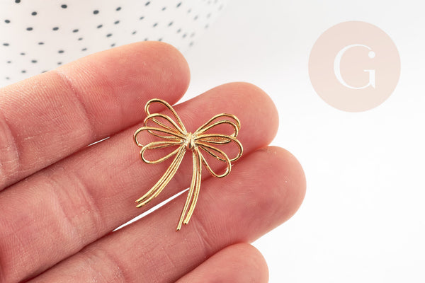 EP-Pendentif connecteur noeud papillon laiton doré 16K 29mm,pendentif doré pour création bijoux DIY, x1 G9239