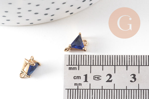 EP-Pendentif connecteur triangle doré cristal bleu saphir 11x8mm, x1 (G5889)