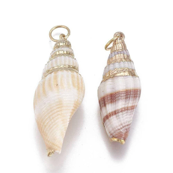 EP Pendentif coquillage beige spirale doré, pendentif doré,Pendentif coquillage bijoux,coquillage bijou,coquillage or,38mm, x1,G2665