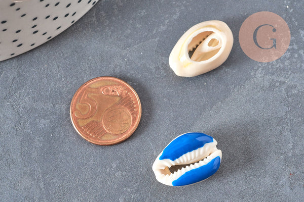 EP Pendentif coquillage cauri resine bleu,coquillage naturel,cauri bleu,création bijoux,coquillage bijou,coquillage,19mm,les 5-G368