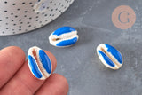 EP Pendentif coquillage cauri resine bleu,coquillage naturel,cauri bleu,création bijoux,coquillage bijou,coquillage,19mm,les 5-G368
