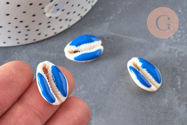 EP Pendentif coquillage cauri resine bleu,coquillage naturel,cauri bleu,création bijoux,coquillage bijou,coquillage,19mm,les 5-G368