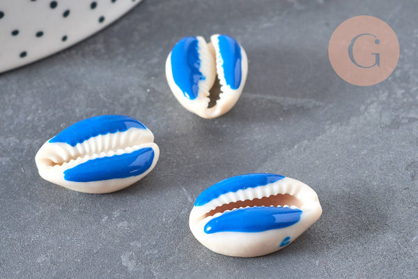 EP Pendentif coquillage cauri resine bleu,coquillage naturel,cauri bleu,création bijoux,coquillage bijou,coquillage,19mm,les 5-G368