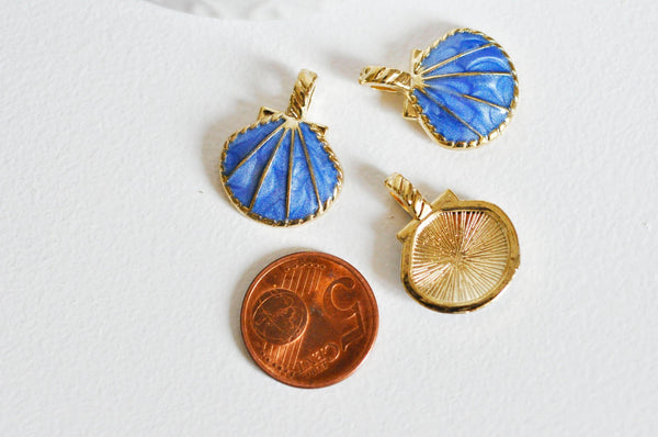 EP Pendentif coquillage doré bleu 24.5mm,x 2 -G0371