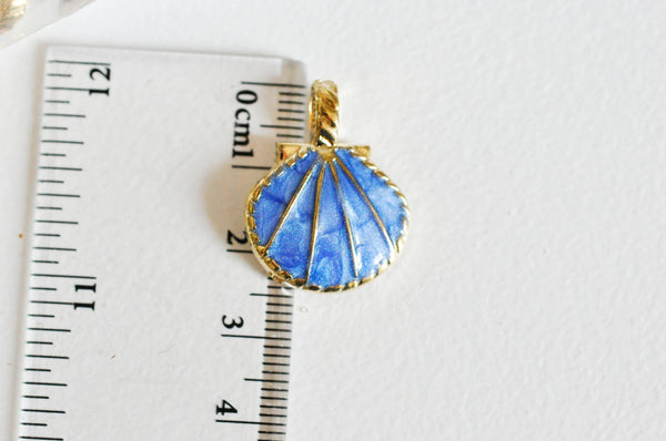 EP Pendentif coquillage doré bleu 24.5mm,x 2 -G0371