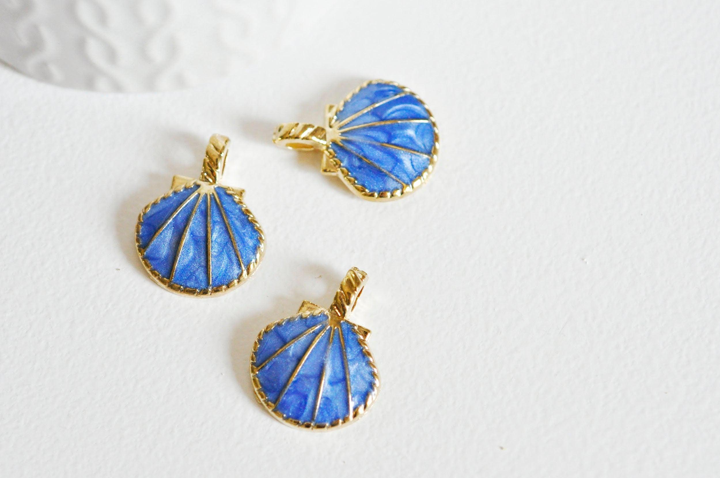 EP Pendentif coquillage doré bleu 24.5mm,x 2 -G0371