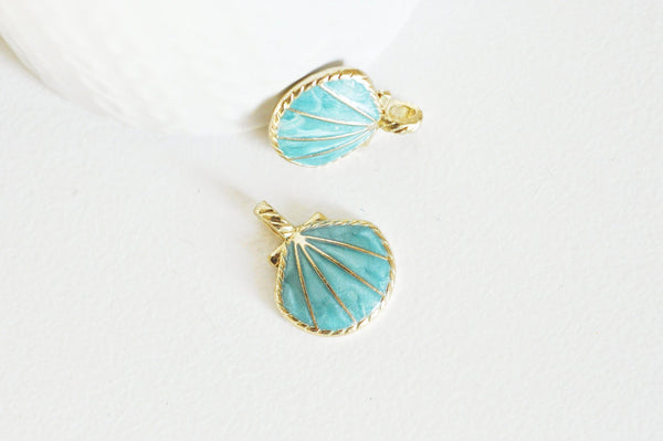 EP Pendentif coquillage doré bleu ciel 24.5mm,x 2,G2958