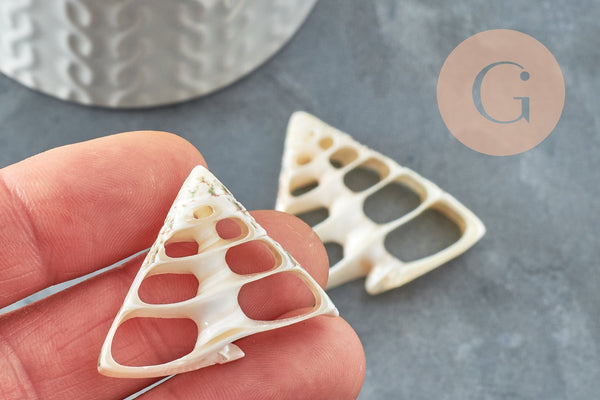 EP-Pendentif coquillage naturel triangle crème, fourniture créative, pendentif coquillage, création bijoux, coquillage bijou, x5 G3140