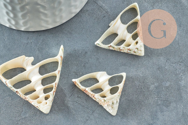 EP-Pendentif coquillage naturel triangle crème, fourniture créative, pendentif coquillage, création bijoux, coquillage bijou, x5 G3140