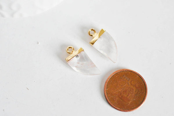 EP Pendentif corne cristal de roche naturel 21mm, x1,G1339