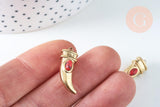 EP-Pendentif corne pierre synthèse acier doré 18K 23mm, x1 (G6353)