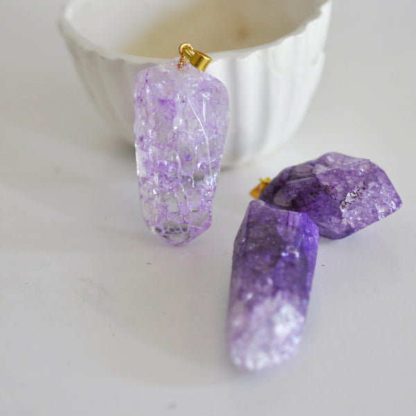 EP Pendentif cristal violet, fournitures créatives,pendentif pierre, support doré, création bijoux, pierre naturelle,quartz rose,quartz naturel