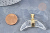EP Pendentif croissant de lune Cristal de roche naturel support laiton doré 42mm, pierre naturelle x1 G8680