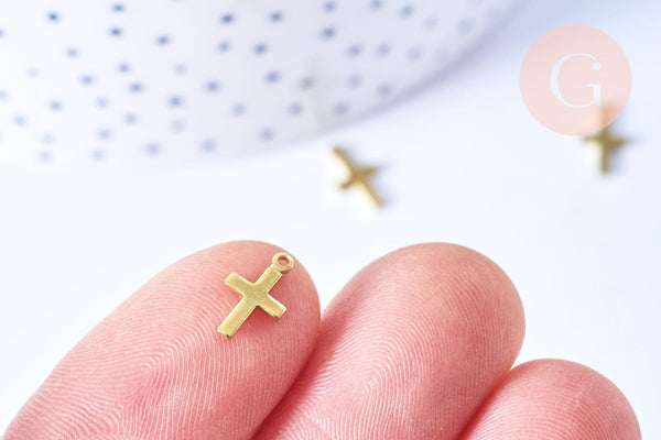 EP-Pendentif croix laiton brut 10mm x5 (G6446)