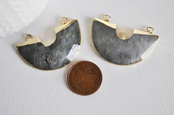 EP Pendentif demi-cercle labradorite,pendentif bijoux, pendentif pierre, labradorite, labradorite naturelle,pendentif rond,41mm-G1399