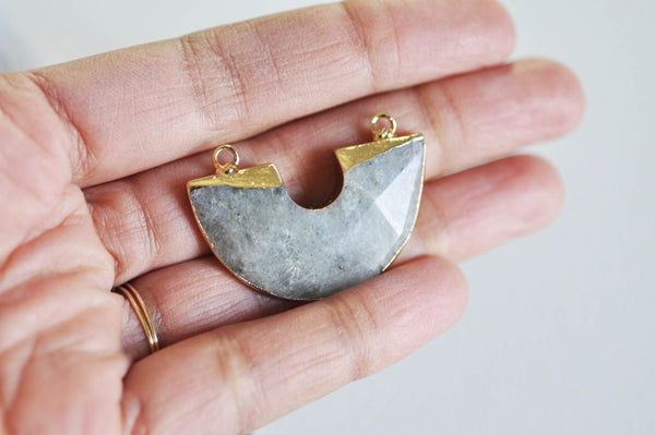 EP Pendentif demi-cercle labradorite,pendentif bijoux, pendentif pierre, labradorite, labradorite naturelle,pendentif rond,41mm-G1399
