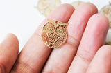 EP-Pendentif estampe filigrane chouette hibou laiton or rose 18mm, x 2, G4118