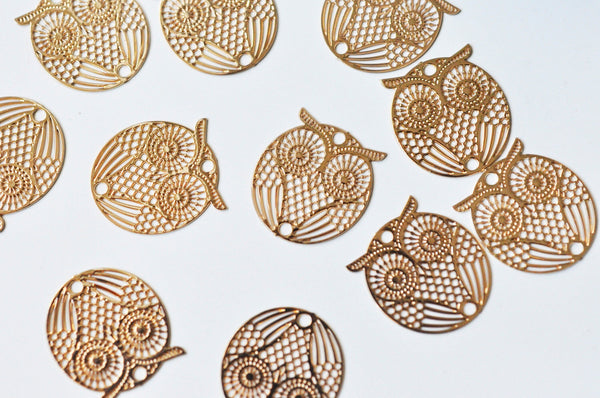 EP-Pendentif estampe filigrane chouette hibou laiton or rose 18mm, x 2, G4118