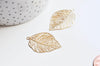 EP-Pendentif estampe filigrane feuille laiton doré 38x23mm, x2 G3691