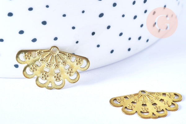 EP Pendentif éventail ajouté laiton brut 30mm, x2 (G6502)