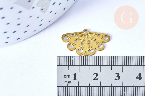 EP Pendentif éventail ajouté laiton brut 30mm, x2 (G6502)