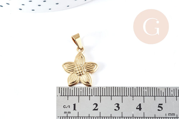 EP Pendentif fleur acier 304 inoxydable doré 20mm, pendentif sans nickel pour création bijoux acier, x1 G8722