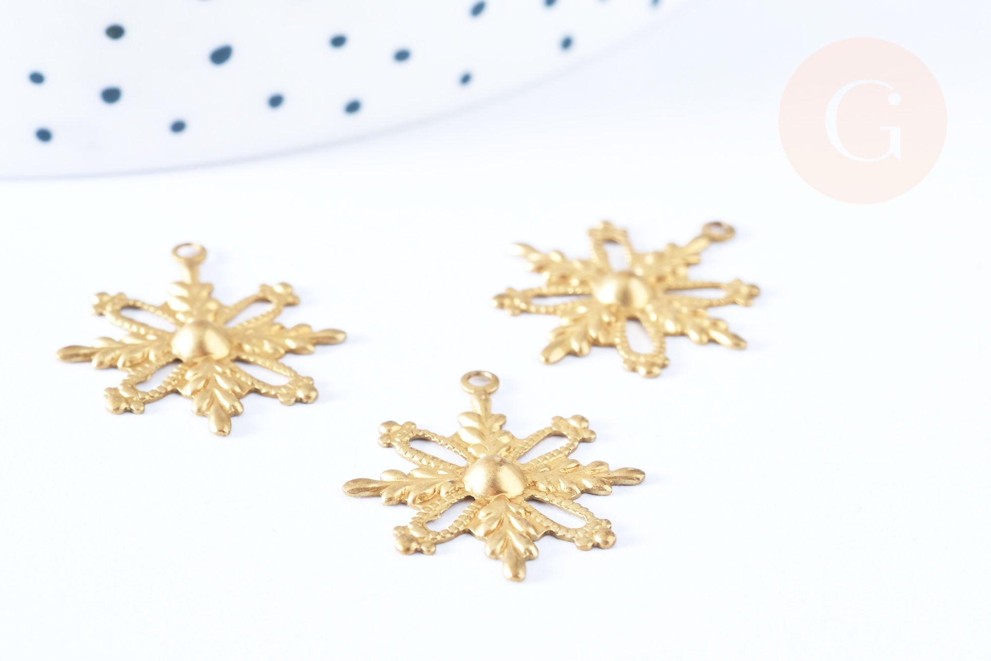 EP-Pendentif flocon de neige laiton brut 19mm, fournitures bijoux laiton brut , x 2 G6469