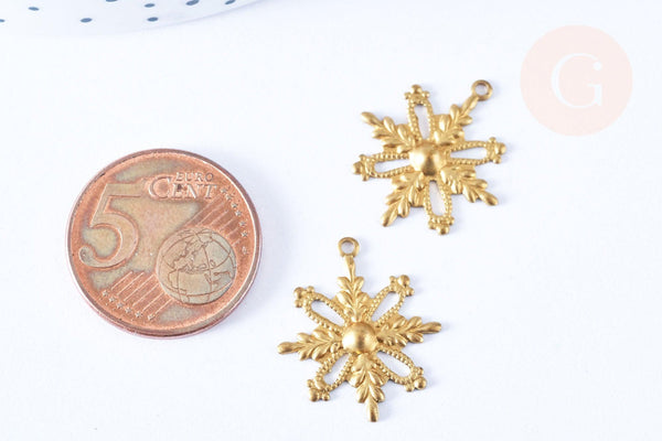 EP-Pendentif flocon de neige laiton brut 19mm, fournitures bijoux laiton brut , x 2 G6469