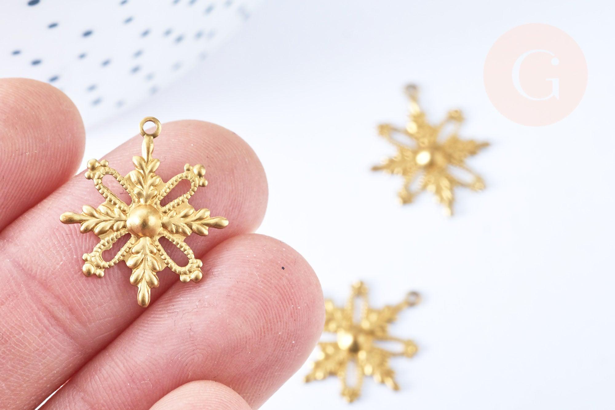 EP-Pendentif flocon de neige laiton brut 19mm, fournitures bijoux laiton brut , x 2 G6469