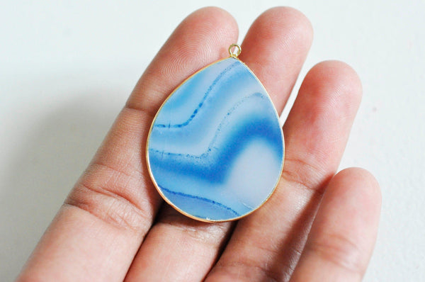EP Pendentif goutte agate bleue rayée naturelle 41mm, x1 (G3719)