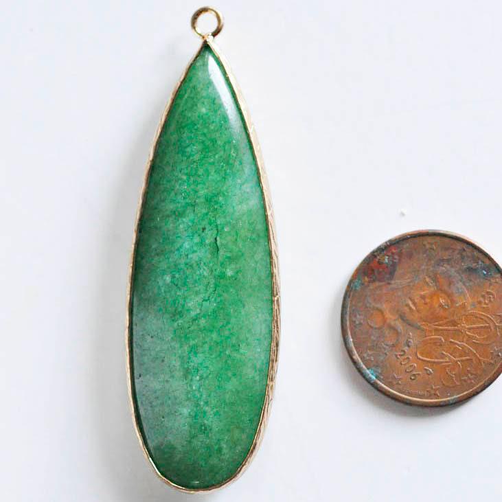 EP Pendentif goutte jade vert doré, fournitures créatives,pendentif jade, pendentif pierre,jade naturel, jade vert,58mm, x1, G2529