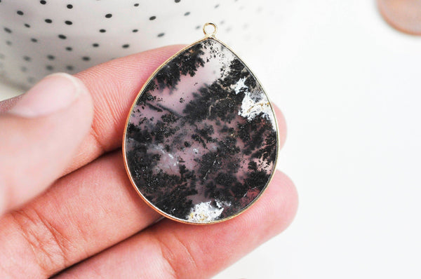 EP Pendentif goutte opale noire, pendentif bijoux pierre naturelle 41mm, x1 G3359