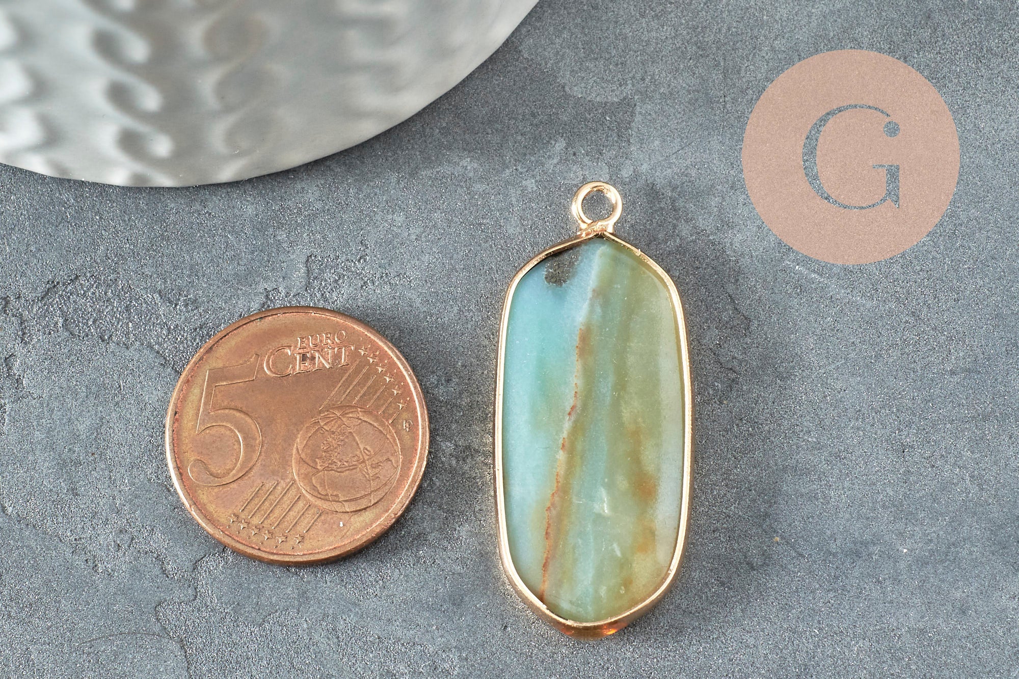 EP-Pendentif hexagone amazonite naturelle laiton doré 37mm,Pendentif bijoux pierre pour création collier, x1 G5174