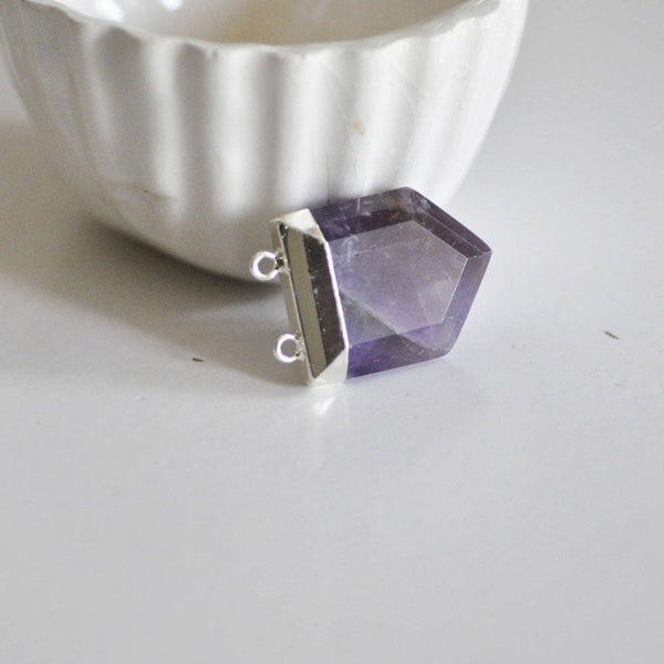 EP Pendentif hexagone améthyste violette,fournitures créatives, pendentif pierre, support argenté, création bijoux, pierre naturelle, 33mm-G586