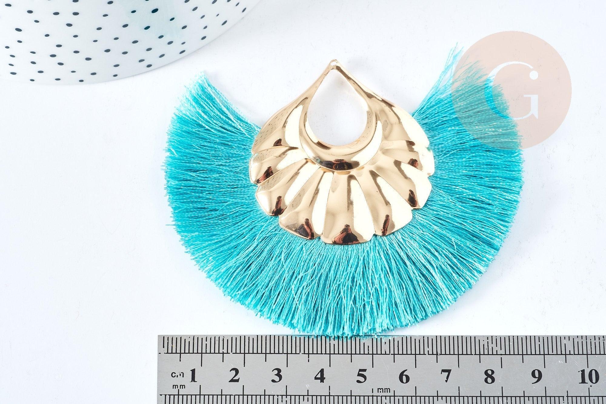 EP-Pendentif large pompon fil vert support fer doré 85-92mm,pendentif bijoux xxL, x 2 G8386