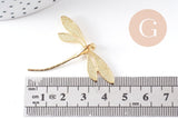 EP-Pendentif libellule laiton brut 43mm, x2 (G1481)