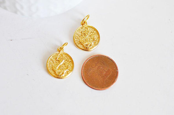 EP-Pendentif médaille ronde ancre acier doré, pendentif doré,sans nickel,laiton doré, création bijoux,médaille or,2.2cm-G1900