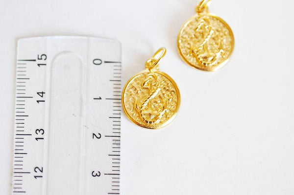 EP-Pendentif médaille ronde ancre acier doré, pendentif doré,sans nickel,laiton doré, création bijoux,médaille or,2.2cm-G1900