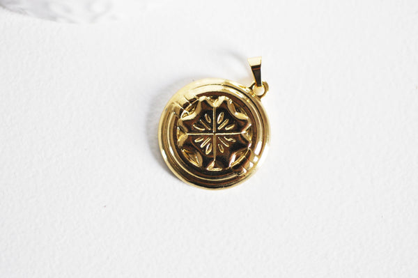 EP Pendentif médaille ronde trèfle acier doré, pendentif doré,sans nickel,laiton doré, création bijoux,médaille or,2.7cm-G1502