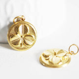EP-Pendentif médaille ronde trèfle acier inoxydable 304 doré 23mm, x1 -G0815
