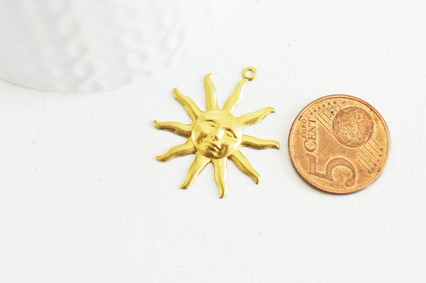 EP-Pendentif médaille soleil laiton brut 24mm, x 2,G3425