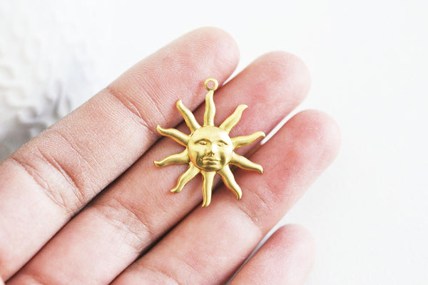 EP-Pendentif médaille soleil laiton brut 24mm, x 2,G3425