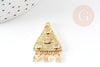 EP-Pendentif médaille triangle oeil laiton doré 18K avec papilles zircons 30mm, x1 G4655