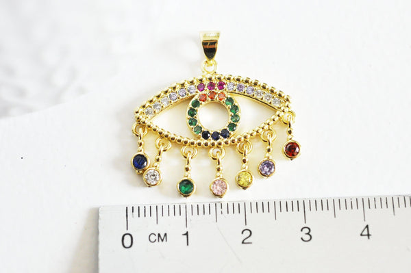 EP-Pendentif oeil doré cristal zircon coloré, porte-bonheur en laiton doré mauvais oeil pour création bijoux,28mm, x1,G3375