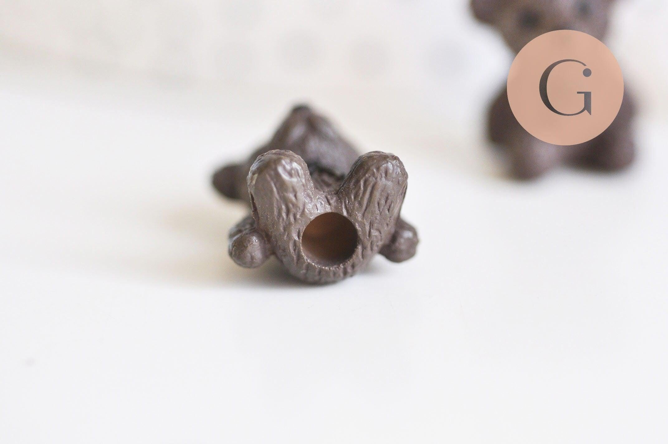 EP-Pendentif ourson laiton résine marron 21mm, x1 (G6236)
