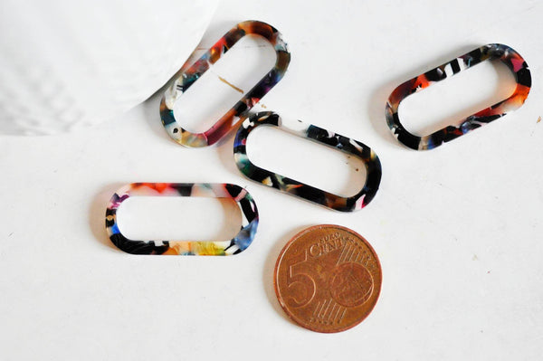 EP Pendentif ovale écaille multicolore,fourniture bijoux,perle acétate,création bijoux,perle plastique,connecteur plastique,x 2, 30mm-G727