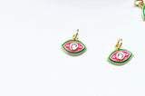 EP Pendentif petit oeil émail vert & rouge zircon doré 18K 13mm, x1 G5018