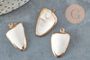 Pendentif pointe coquillage blanc laiton doré 30-40mm, x1 (G7096)