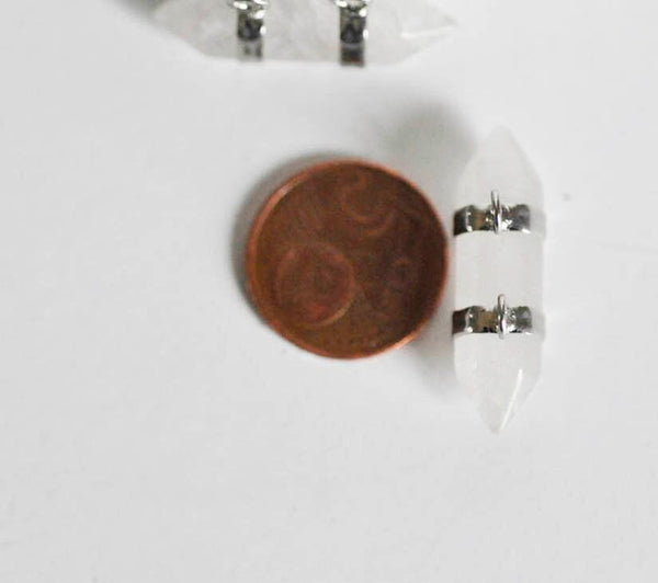 EP Pendentif pointe cristal argent double, pendentif pierre, support argenté, création bijoux, pierre naturelle, 32mm-G2303
