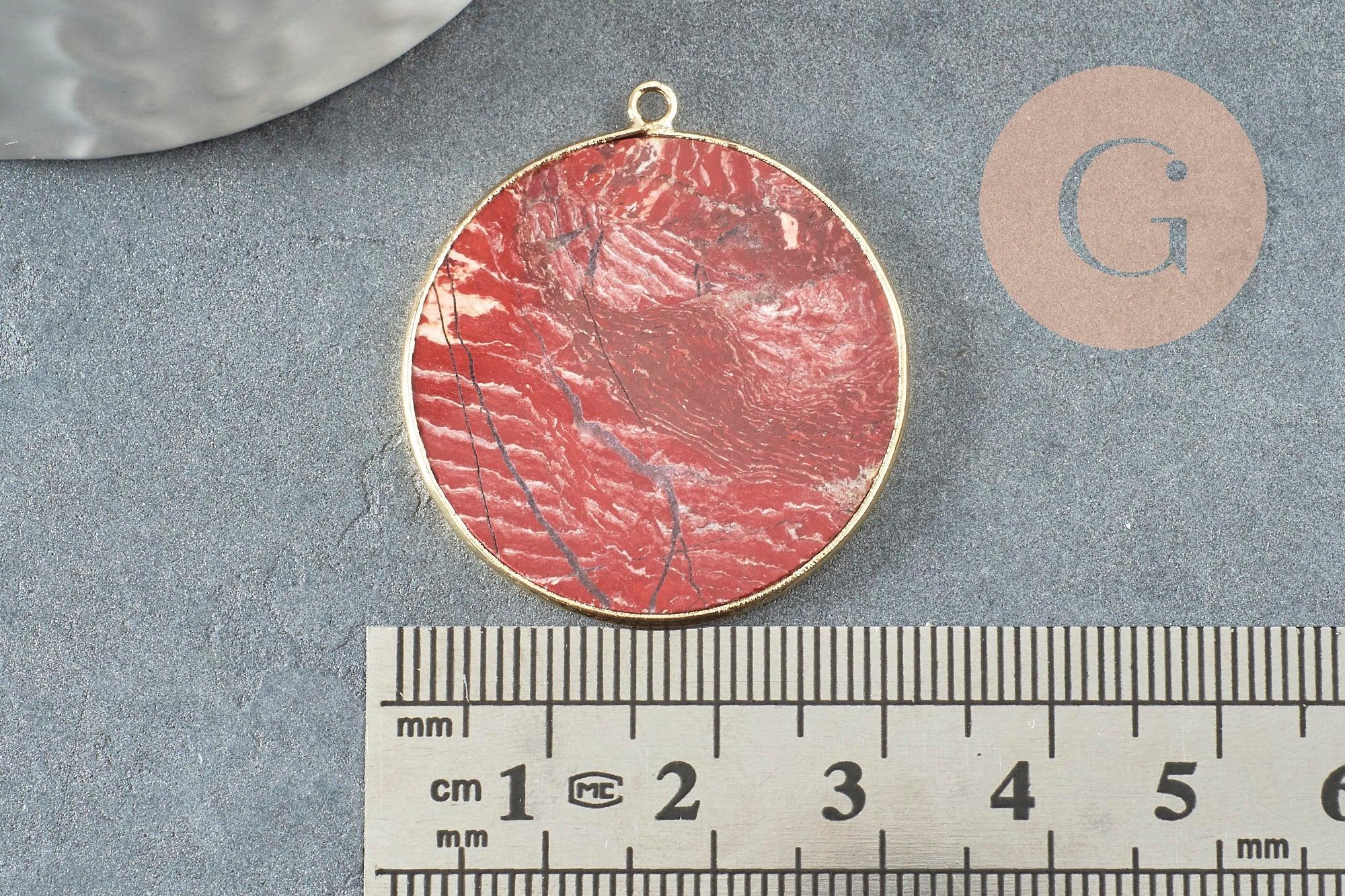 Pendentif rond jaspe rouge naturel 32mm, x1 (G3081)